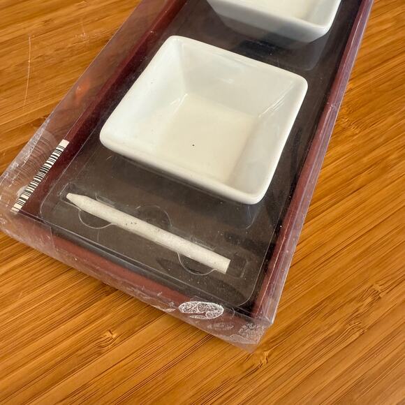 CROFTON BNIB 5-Pc. Server Set White Bowls and Write-On Slate Platter - Picture 2 of 5